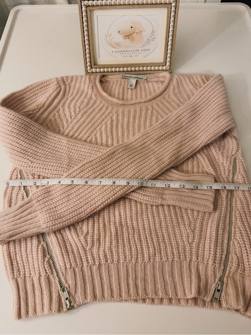 100% l Autumn Cashmere Pale Blush Ribbed Crewneck Sweater - Picture 6 of 8